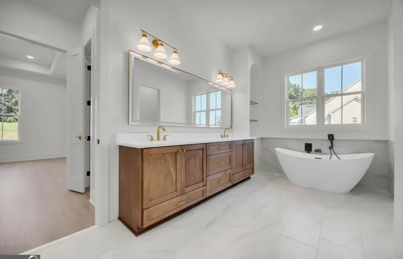 Modern farmhouse on one acre, Cumming, GA: owners bath